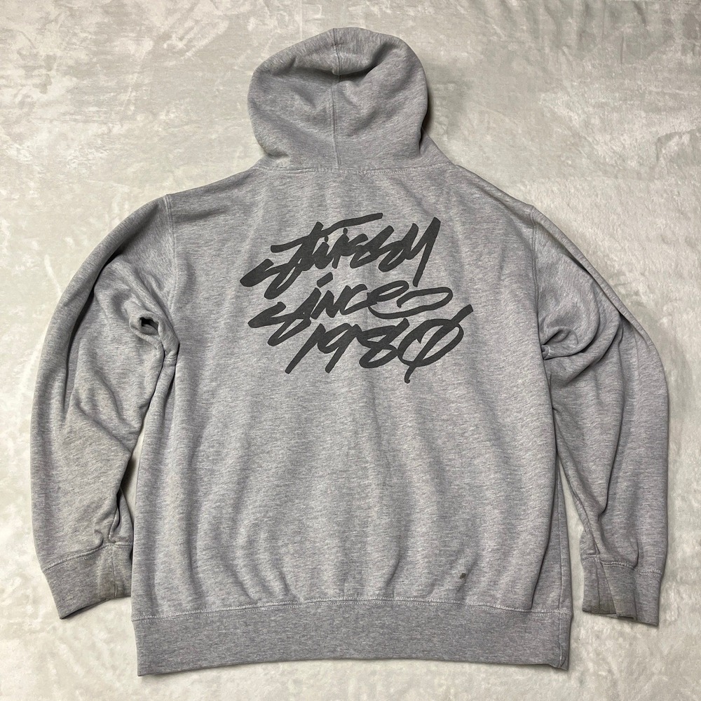Stussy Hoodie Zip Up Since 1980 Script Logo Heather Gray Made in USA Mens Medium